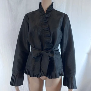 Tempo Paris Women Black Taffeta Jacket Sz L Goth Polyester - Picture 1 of 7