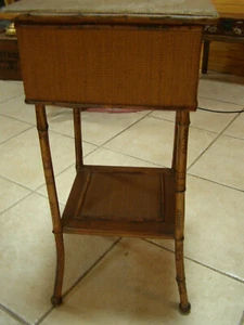 Vintage Victorian Chinese Bamboo Wicker Rattan Stand End Table Sewing Box  - Picture 1 of 12