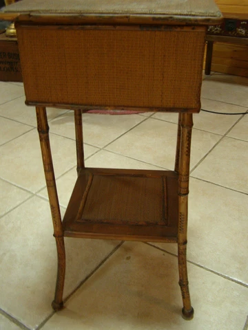 Vintage Victorian Chinese Bamboo Wicker Rattan Stand End Table Sewing Box Cover
