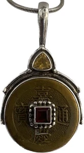 Sajen Sterling Silver Stones Coin Pendant And Sterling Necklace Chain - Bild 1 von 11