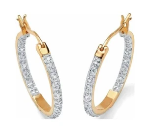0.84ct Natural Round Diamond 14k Yellow Gold Wedding Anniversary Hoop Earring - Picture 1 of 3