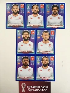 EQUIPO TUNECINO, JUEGO DE 7 PEGATINAS PANINI AZULES COPA MUNDIAL FIFA QATAR 2022 #TÚNEZ - Imagen 1 de 1