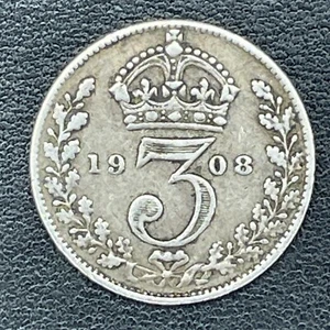 1908 UNITED KINGDOM Silver 3 PENCE  Coin,  EDWARD VII,  - Picture 1 of 3