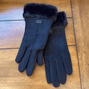 Black Warm Winter Touchscreen Gloves - Faux Suede & Faux Fur - Picture 1 of 6