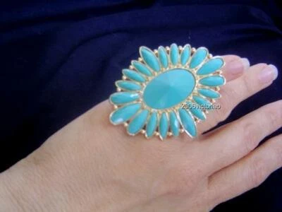 Nuevo BEBE Sunbirst Azul Turquesa en Cóctel Dorado 7 Кольцо Foto 1 de 3