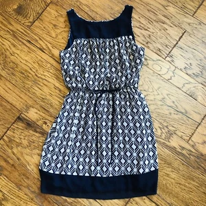 Enfocus 8P 8 Petite Navy Tan Geometric Sleeveless Lined Dress Wedding Classic - Picture 1 of 9