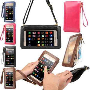Bolso de cuero para teléfono celular bolsillo para hombro billetera estuche con correa pantalla táctil nuevo - Imagen 1 de 44