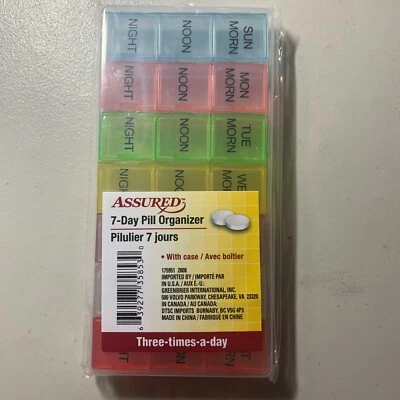 Assured 7-Day And Three Times A Day Colored Plastic Pill Organizers - Image 1 of 2
