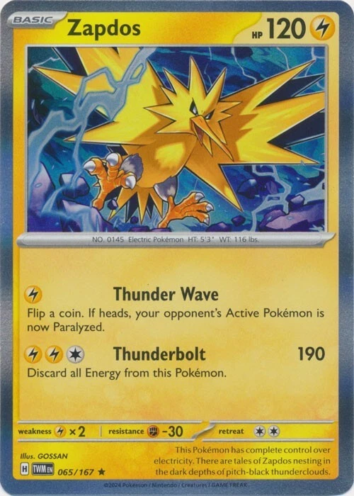 Holo Zapdos 065/167 Rare Twilight Masquerade Pokemon TCG - Image 1 of 1