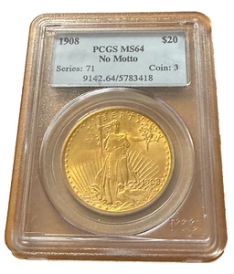 USA 1908 Gold 20 $ 20 Dollars PCGS MS64 Double Eagle Saint Gaudens ohne Motto - Bild 1 von 2