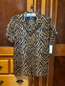 Truffles Sheer Tiger Print Short Sleeve Button Down Shirt Size Medium NWT - Picture 1 of 6
