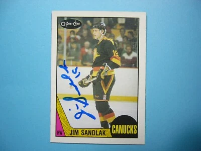 1987/88 O-PEE-CHEE NHL HOCKEY CARD #264 JIM SANDLAK ROOKIE NM AUTO AUTOGRAPH OPC - Image 1 of 3