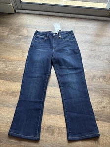 Risen Jeans Style RDP5203 Midrise Straight Raw Edge Dark Wash Size 5 27” Waist - Picture 1 of 13