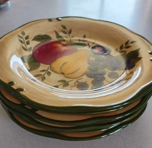 6 PLATOS DE CENA HOME TRENDS GRANADA 11" FRUTA MANZANA PERA UVAS CIRUELA - Imagen 1 de 3