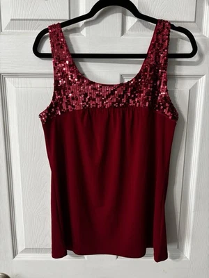 Heart Soul Red Tank Top Sz Med Sleeveless W/Sequins Stretchy Cocktail Party - Image 1 of 4