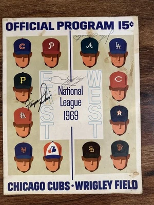 1969 Chicago Cubs Game Program vs Cincinnati Reds Autographed Rare - Image 1 of 4
