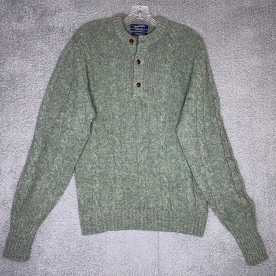 Puritan Aquaknit Shetland Wool Blend Cable Knit Button Henley Sweater Large - Image 1 of 4