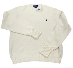 Polo Ralph Lauren Suéter Hombres Grande Blanco Crema Tejido Pesado Cuello Redondo Acanalado Poni - Imagen 1 de 11