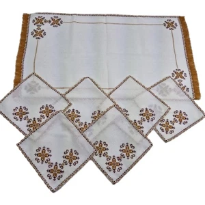 vintage Handmade Embroidered Table Runner + Matching Coasters – Cross Stitch - Picture 1 of 12