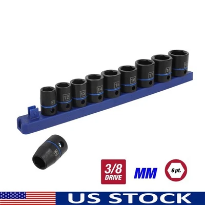 11-Piece 3/8-Inch Standard Impact Socket Set Cr-V Steel Heavy-Duty Storage Rail - Image 1 of 4