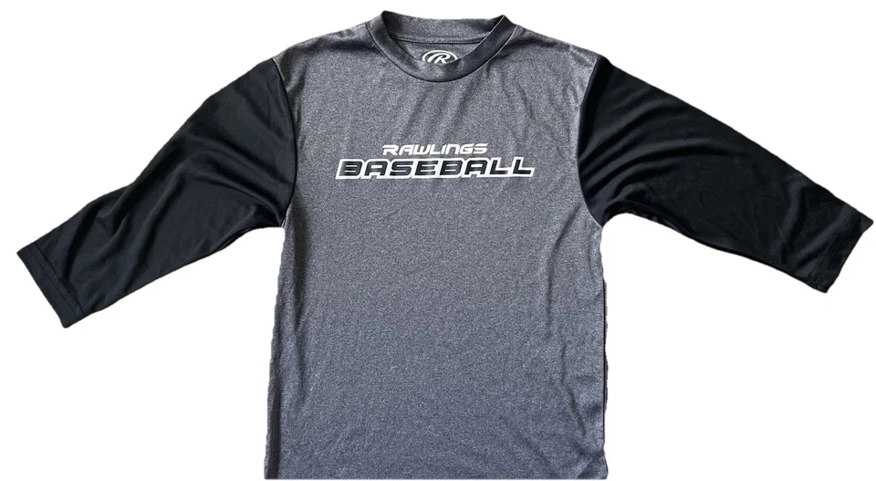 Rawlings Youth Small Performance Baseball 3/4-Sleeve T-Shirt Gray/Black - Image 1 of 4