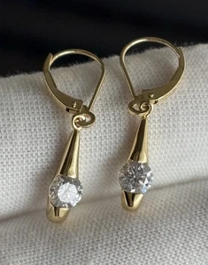 Pendiente de lujo con barra de moissanita de corte redondo de 2,20 quilates enchapado en oro amarillo de 14 quilates plateado - Imagen 1 de 5