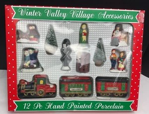 12 Pc Hand Painted Porcelain Winter Valley Village H22 - Picture 1 of 18
