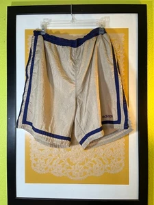 Vtg Adidas Trefoil Logo Shorts Beige Blue Nylon Size L Drawstring Waist - Picture 1 of 7
