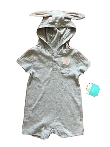 NWT Infant Unisex Gray Carrot Easter Romper With A Bunny Ear Hood size 6-9 mo. - Picture 1 of 4