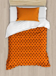 Orange Duvet Cover Set with Pillow Shams Vintage Polka Dots Tile Print - Picture 1 of 8