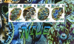 Hoja de recuerdo WWF NIUE 2002 pequeña almeja gigante con logotipo WWF MNH RARA - Imagen 1 de 1