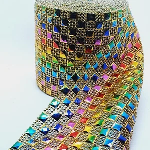 12cm gold MULTI COLOUR Diamonte Crystal Effect Rhinestone Ribbon Mesh - Picture 1 of 1