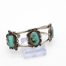 Vintage Southwest 3 Stone Turquoise Sterling Silver Row Cuff Bracelet #S882-5
