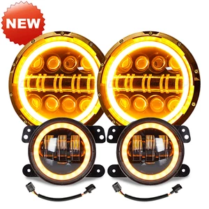 7" LED Headlights 4" Fog Lights Combo Halo DRL For Freightliner 122SD Coronado - Picture 1 of 20