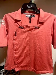 jamie sadock womens golf top Shirt Polo Salmon Peach 3 Metal Buttons Activewear - Picture 1 of 4