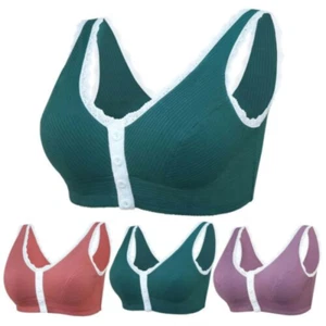 Women Posture Corrector Sport Bra Front Closure Wireless Back Support Button Bra - Picture 1 of 15