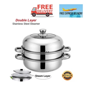Stainless Steel 2-Layer Steamer Hot Pot 28cm – Soup & Steam Cookware FREEEXPSHIP - Picture 1 of 12