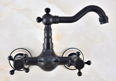 Black Oil Rubbed Brass Kitchen Dual Handles Sink Faucet Tap Wall Mounted fnf878 - Image 1 of 4