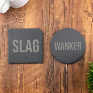 Funny Swearing Insults Slate Coaster Novelty Laser Engraved Coffee Gift - Picture 1 of 18