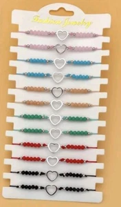 Lot De 12 Bracelet Coeur Et Perles, Multicolore, Neuf - Picture 1 of 1