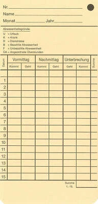 BAVARIA ZEITDIENST GMBH 500 Stück Stempelkarten IV 126 9122 04027606 Benzing dormakaba Schema R