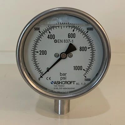 Ashcroft EN837-1 Pressure Gauge, 100 T6500, 316L SS Tube/Socket, 0-1000 PSI - Image 1 of 4