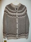 Semi-Chunky Hand Knit Taupe Brown Wool Icelandic Style Cardigan Sweater, Size L