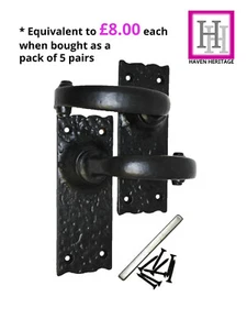 DOOR HANDLE ANTIQUE BLACK CAST IRON LEVER LATCH ORNATE SQUARE PLATE + FIXINGS - Picture 1 of 22