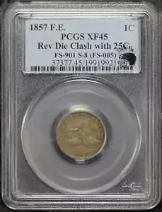 1857 Flying Eagle 1C Rev Die Clash w/ 25C FS-901 S-8 (FS-005) PCGS XF-45 - Picture 1 of 2