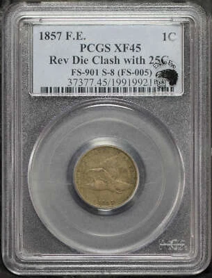 1857 Flying Eagle 1C Rev Die Clash w/ 25C FS-901 S-8 (FS-005) PCGS XF-45 - Image 1 of 2