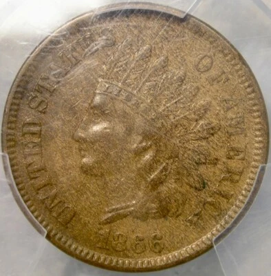 1866/1–6 MPD INDIAN HEAD CENT/PENNY RARE REPUNCHED DATE SNOW#2/FS-301 PCGS AU 50 - Image 1 of 4