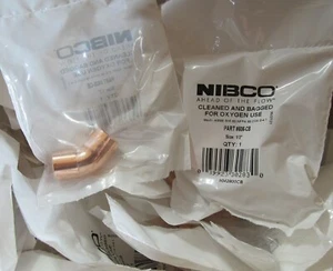 100 NIBCO 606-CB WROT COPPER ELBOWS CLEANED FOR OXYGEN SERVICE 1/2" 45° C x C - Picture 1 of 2