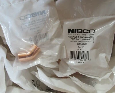 100 NIBCO 606-CB WROT COPPER ELBOWS CLEANED FOR OXYGEN SERVICE 1/2" 45° C x C - Image 1 of 2