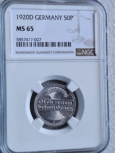 Germany 50 Pfennig 1920D NGC MS 65 - Picture 1 of 2